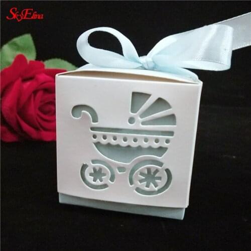 50pcs Laser Cut Hollow baby BB car Favors Box Gifts Candy Boxes With Ribbon Baby Shower Wedding Party Supplies 7zSH120