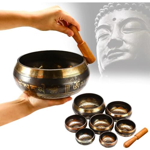 8.5-17.5cm Tibetan Singing Bowl Buddhism Meditation Bell Hand Hammered Buddhist Brass Bowl Yoga Chakra Healing Spiritual New