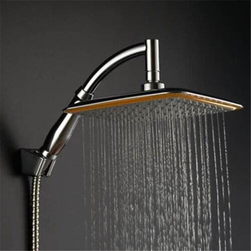 9 Inch Square Thin Rotatable Top Rain Shower Head Stainless Steel Water Saving Pressure Sprayer ABS Chrome Extension Arm