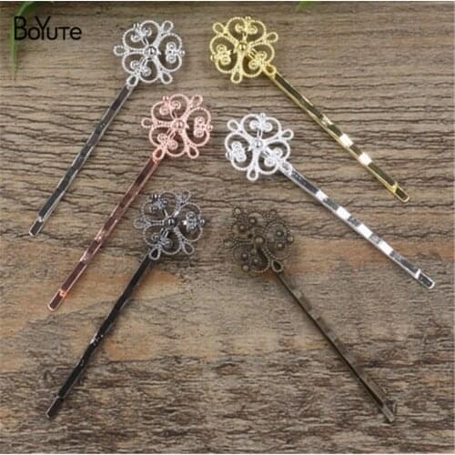BoYuTe 20Pcs 15MM Filigree Flower Hair Barrette 6 Colors Plated Women Hair Jewelry