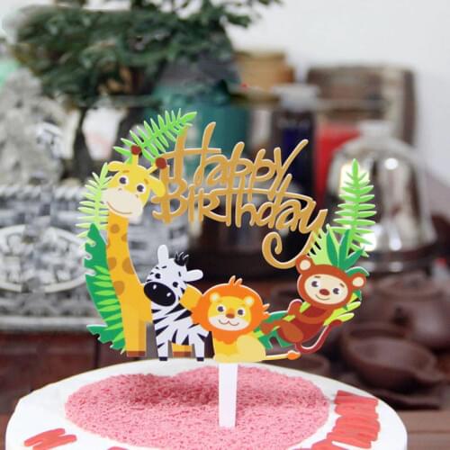 Wild Jungle Party Cake Topper Happy Birthday Animal Cake Flag Boy Birthday Party Decoration Children Forest Party Supplies