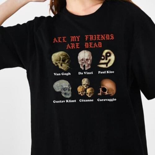 Skull Painting Vintage Art T Shirt Punk Grunge Streetwear Top Oversized Women Van Gogh Funny Gothic T-shirt Aesthetic Clothes