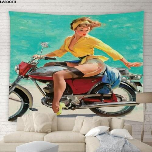 American Beauty Tapestry Sexy Woman Girl Retro Oil Painting Art Background Wall Cloth Bar Poster Tapestries Bedroom Home Decor