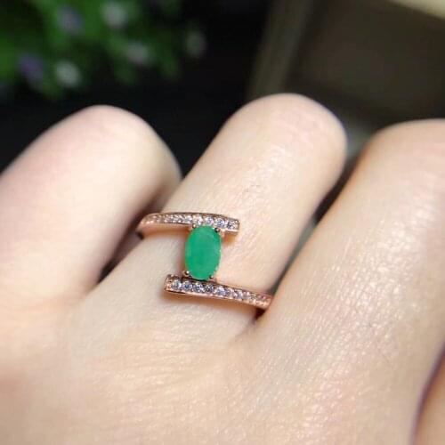 Natural emerald ring Free shipping 925 sterling silver 4*6mm gemstone Fine jewelry
