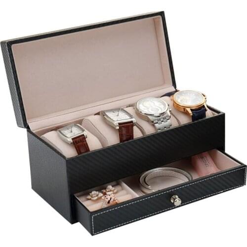European Carbon Fiber Leather High-grade Watch Box Drawer Type Buddha Bead Bracelet Collection Box Watch Display Jewelry Box