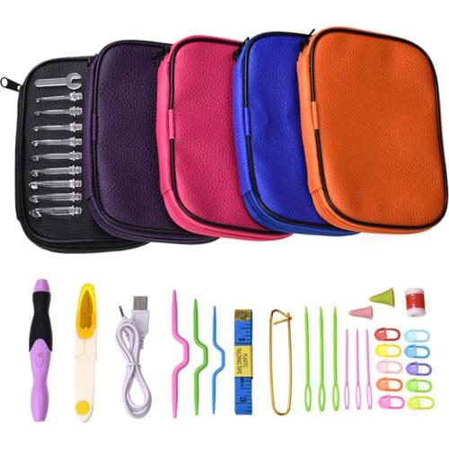 9 Sizes Hooks Replaceable Top Hook Sewing Tools with Bag Rechargeable Lighted Crochet Hook Kit LED Lighting Knitting Needles