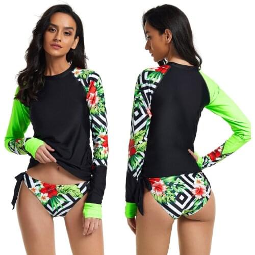 Surfing Rashguard Long Sleeve Swimwear Women Rash Guard Hot Girls Two Pieces Sun Protection swimming suit 2021 Printed Surf Suit