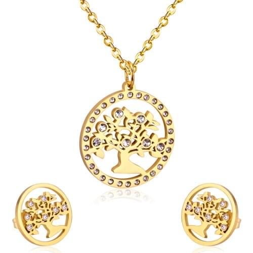 LUXUKISSKIDS Korean Wedding Dubai Stainless Steel Jewelry Sets Tree Necklace Earrings For Women African Fashion Jewelry Sets