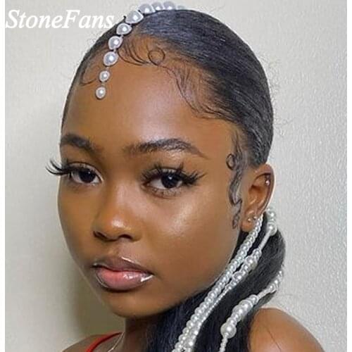 Stonefans Fashion Bead Long Tassel Dirty Braid Hair Chain Clip Accessories Imitation Pearl Hair Comb Jewelry Headwear for Women