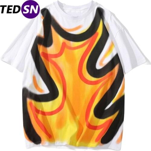Aelfric eden 2020 Spring Summer hip-hop punk streetwear mens Tshirt Harajuku cartoon flame print loose short sleeve t-shirt men