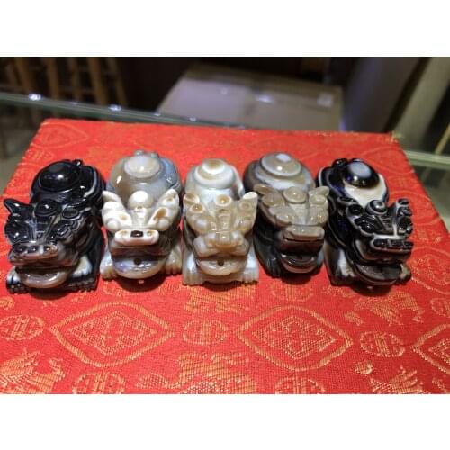 Set of 5 Collectible Powerful Tibetan Old Onyx Wealth God Pi Xiu Pi Yao Big Pendant Amulet LKbrother For Making Jewelry DIY