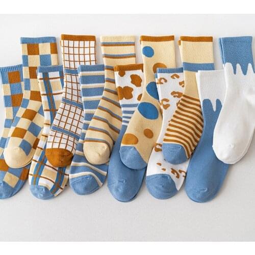 Funny Cute Cotton Socks Women Elegant Pattern Striped Dot Plaid Cloud Patchwork Harajuku Casual Short Style Spring Summer Autumn