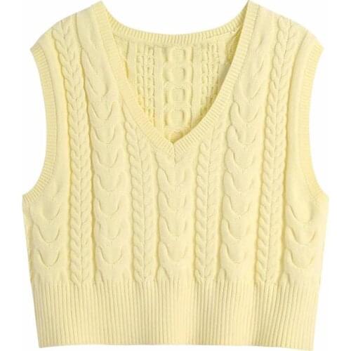 ZA New Women Fashion Knitted Vest Sweater V-neck Sleeveless Solid Color Loose Female Waistcoat Chic Tops