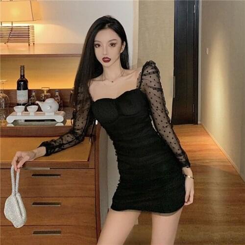 Solid white woman dress Square collar High Waist Casual holiday dresses for women full Sleeves Bodycon mini vestidos 2021