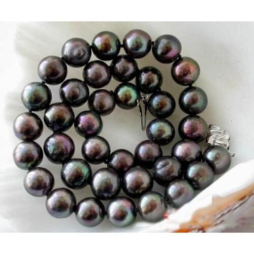 Unique Pearls jewellery Store 17'' 12mm Round Peacock Black Freshwater Pearl Necklace Charming Women Jewelry Gift