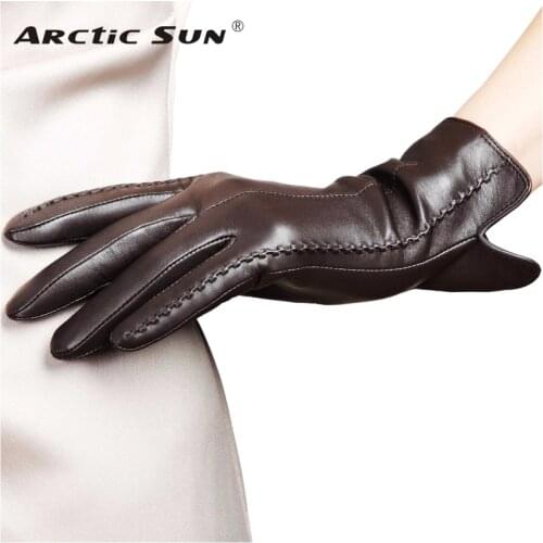 High Quality Elegant Women Genuine Lambskin Leather Gloves Autumn And Winter Thermal Hot Trendy Female Glove L085