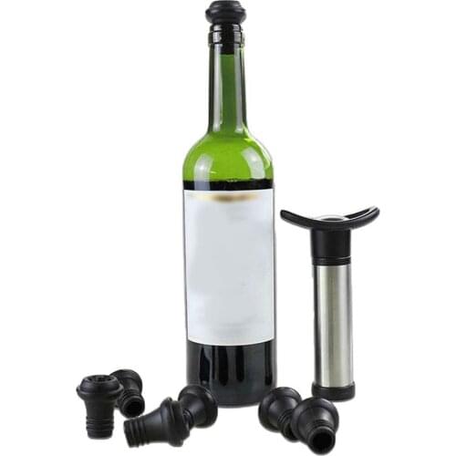 1 Set Portable Wine Bottle Sealer Red Wine Saver Fresh Sealing Preserver Vacuum Air Pump with 6 Silicone Bottle Stoppers