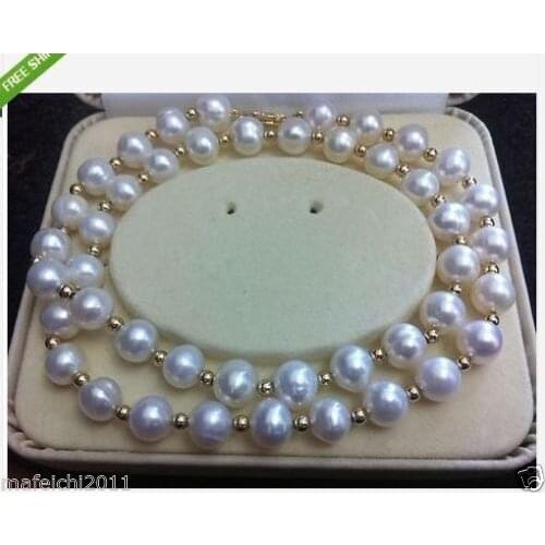 Excellent Luster Noblest 9-10mm white south sea pearl necklace 18 Clasp