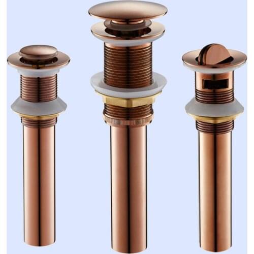 Rose Gold Pop Up Drain Brass Bathroom Basin Sink Turn Round with Overflow Luxury Brush Bath Sink Waste Drainer Without Overflow
