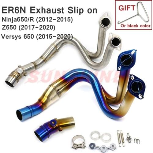 Slip on For KAWASAKI ER6N ER6F Z650 NINJA650 Versys 650 Motorcross Exhaust Mid Front Pipe Modified Muffler Half Blue Escape Tube