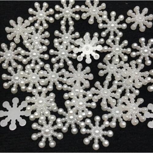100pcs White Pearl Resin Snowflake Flatbacks Embellishments DIY Phone Christmas Decorations Scrapbooking Crafts 15mm