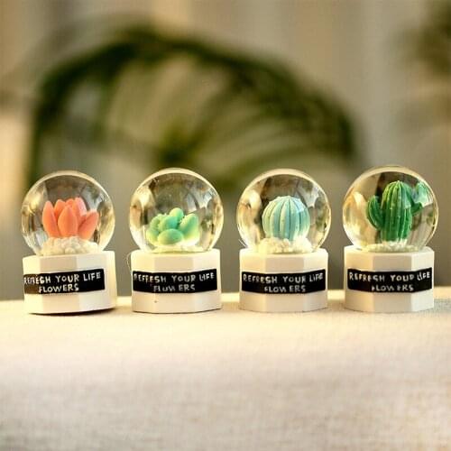 4.5 Inch Colors Light Crystal Ball Rotating Desket Ornaments , 3d Cactus Globe Glass Ball , Wedding Gift , Valentines Gift