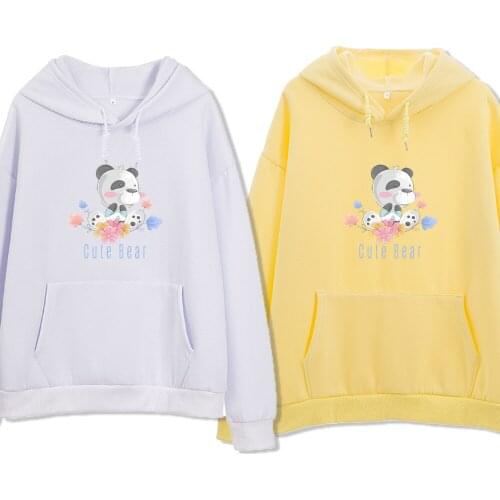 Women Cotton Oversized Hoodies Kawaii Cute Bear Printed Sweatshirts Winter Pullovers Japanese Fashion Warm Pocket Hooded Jacket