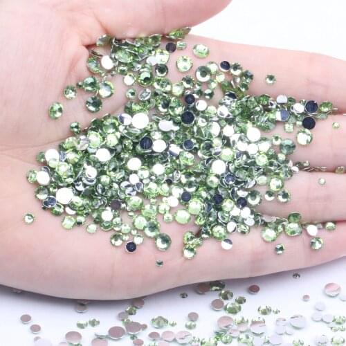 GRASS GREEN Resin Rhinestones 2-6mm Round Flatback Non Hot Fix Diamonds Appliques For Craft Fabric Wedding Dresses