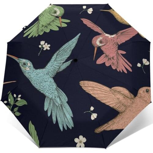 Flying Birds And Flowers Windproof Automatic Folding Inverted Umbrella Portable Paraguas for Man Woman