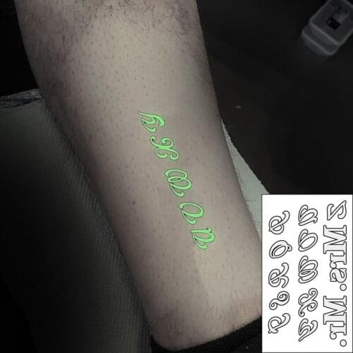 Waterproof Temporary Luminous Tattoo Sticker Word Mr Mrs Letter of The Alphabet Flash Tatoo Fake Tatto for Kids Women Men