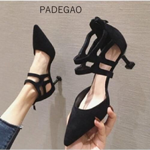 High Heel 2020 Women Sandals Black Solid Shallow Elegant Sandals Concise Fashion Woman Sandals
