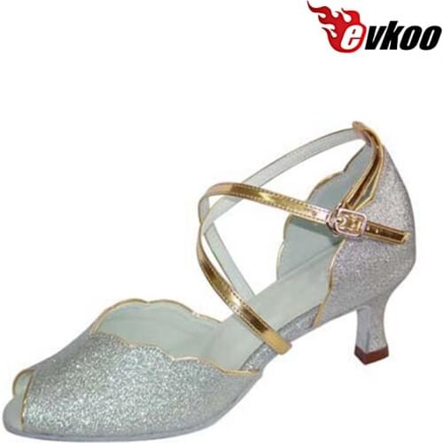 Evkoodance Red Black Silver Latin Dance Shoes For Ladies 7cm Heel Height Dance Shoes Salsa Latin Satin Evkoo-042