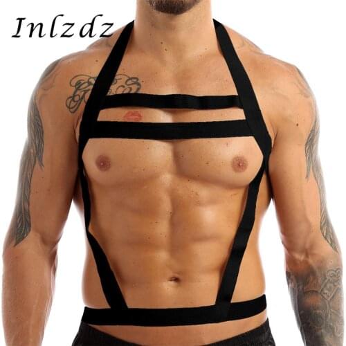 Harness Mens Lingerie Sex Costume Nylon Halter Elastic Body Chest Harness Bondage Belt Hollow Out wide straps Gay Homme Harness