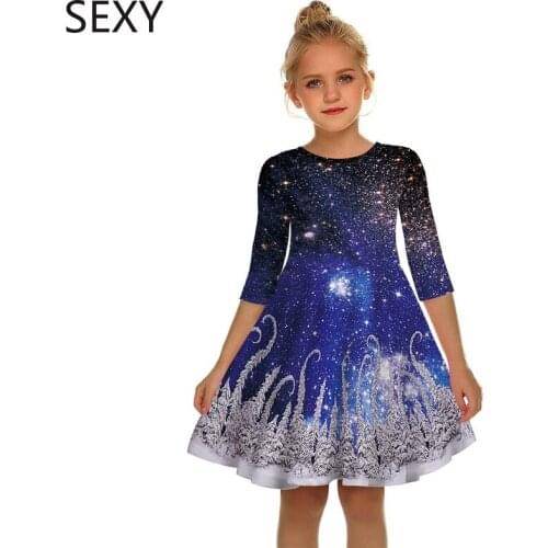 2021 Fashion Girls Christmas Tree Dresses Santa Cartoon Dress For Girl Winter New Year Party Gown Costume Top Selling