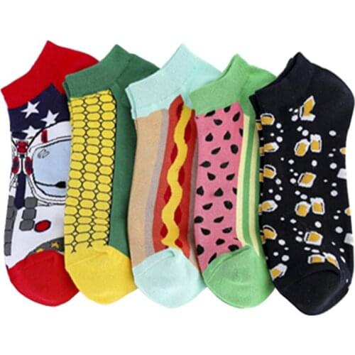 5 Pairs Colorful 3D Creative Mens Socks Short Invisible Low Cut Ankle Sock Casual Breathable Coton Socks Men Size 39-46