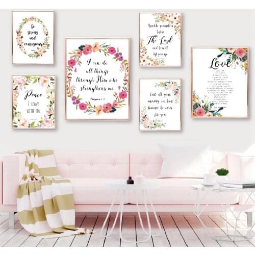 5D Diamond Painting Posters Prints Bible Verse Poster Christian Wall Art Watercolor Flowers Pictures for Living Room Home Decor