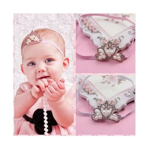Hair Accessories Crystal Crown Children Hair Band Baby Girl Headwear Princess Baby Newborn Crystal Pearl Crown Hairband YH469
