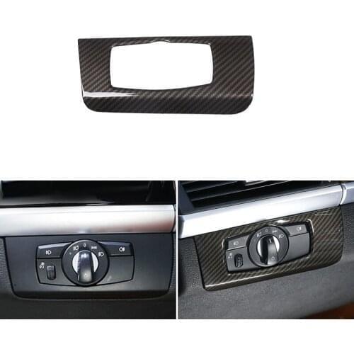 Car Styling Carbon Fiber Texture Interior Headlight Switch Frame Cover Trim For BMW X5 X6 E70 E71