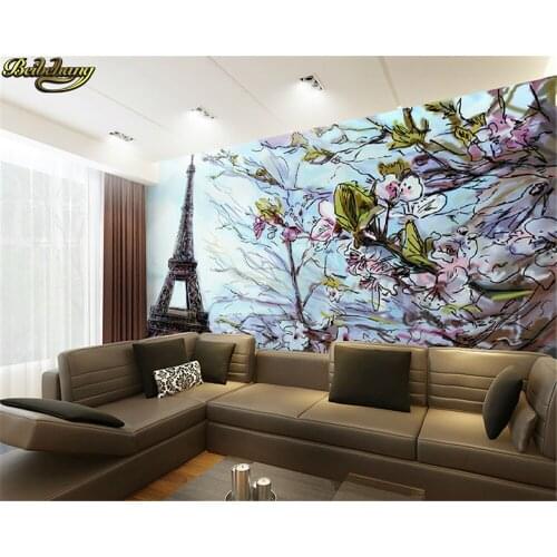 Beibehang Paris Eiffel Tower graphic pattern wall floral papel de parede 3d large murales wall decal mural wallpaper wall paper