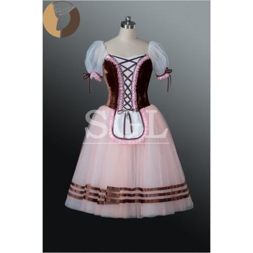 Free Shipping Adult Cassical Ballet Tutus Coffee Color Giselle Dresses Ballet Romantic Long Tutus For Girls Costumes AT1073