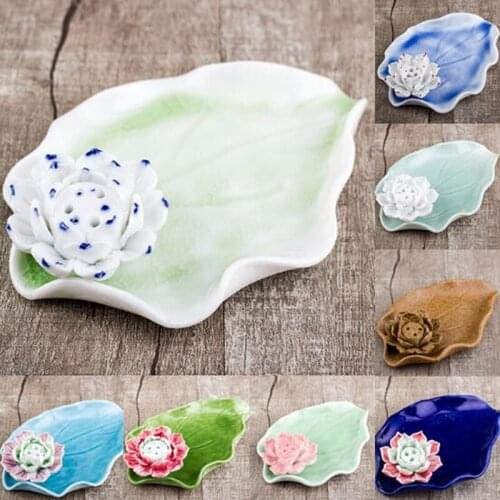 Ceramic Lotus Incense Holder Lotus Leaf Incense Stick Base Aroma Candle Burner Handmade China Ceramic Crafts Art Home Decor