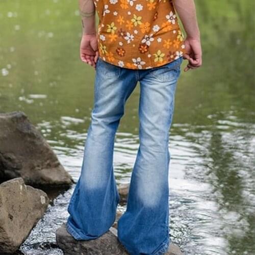 Spring Summer Men Loose Wide Leg Denims Flare Pants Old Fashion Men Hippies Style Denim Trouser Vintage Jeans Rock Band Clothing