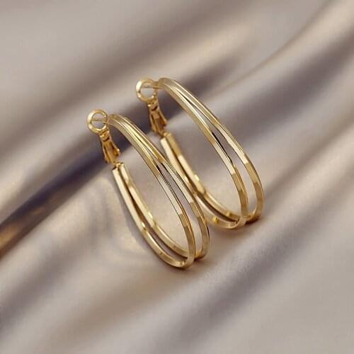 Elegant Geometric Circle Earrings Women Retro Luxurious Hoop Earrings Korean Trendy Design Female Delicate Double Layer Earrings