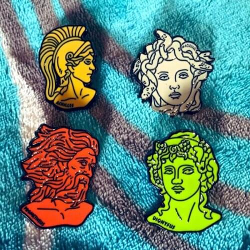 Greek Mythology Figure Enamel Pin Prometheus Brooch Medusa Idol Costume Corsage Anti-light Art Badge Gift for Friends