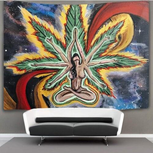 African Woman Weed Leaf Wall Tapestry Hippie Art Tapestry Wall Hanging Bedroom Living Room Dorm