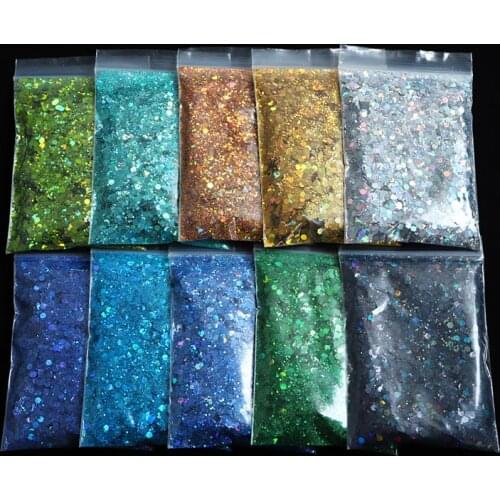 50G Mixed Hexagon Shape Holographic Chunky Glitter Bulk Nail Art Sequins Laser Silver Sparkly Flakes Slices Manicure Accessories