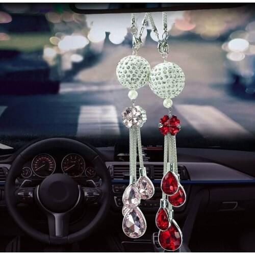 Car Interior Styling Car Rearview Mirror Pendant Metal Crystal Ball Diamond Decoration Suspension Pendant Gift Car Assessoires