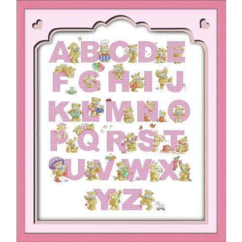 Joy Sunday Pink Little Bears Alphabet Cross Stitch Kit Early Education Gift For The Children Home Decation11&14CTEmbroidery Kit