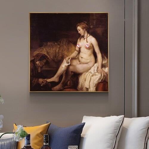 Rembrandt Harmenszoon van Rijn Famous Master Artist “Bathsheba at Her Bath” Canvas Painting Poster and Print Wall Art