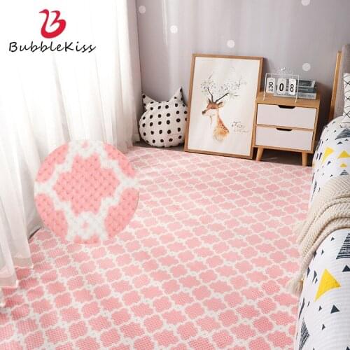 Bubble Kiss Short Pile Coral Fleece Carpets Pink Thick Girls Bedside Floor Mats Smooth Pineapple Grid Living Room Decor Rugs